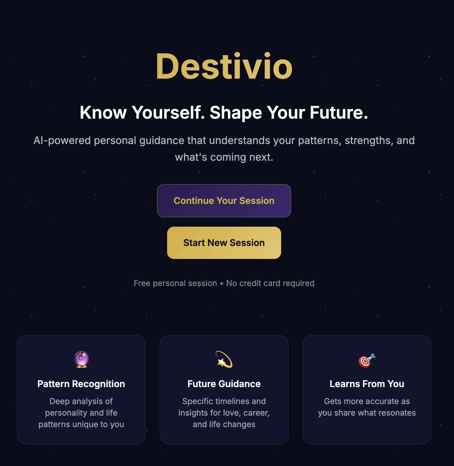 Destivio web app showing personalized AI guidance
